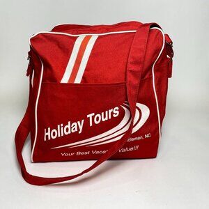 Vintage Holiday Tours Travel Bag Red with White Piping Adjustable Shoulder Strap